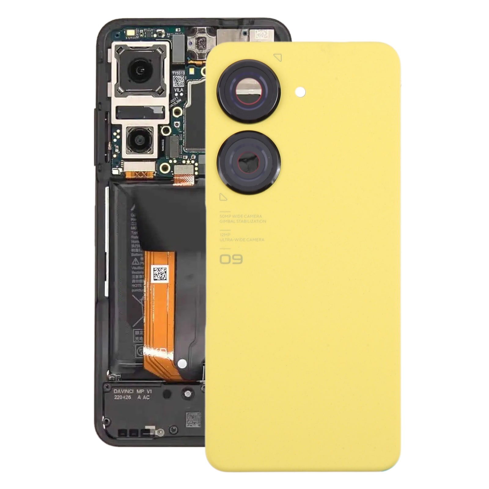 For Asus Zenfone 9 AI2202 Battery Back Cover with Camera Lens Cover Yellow