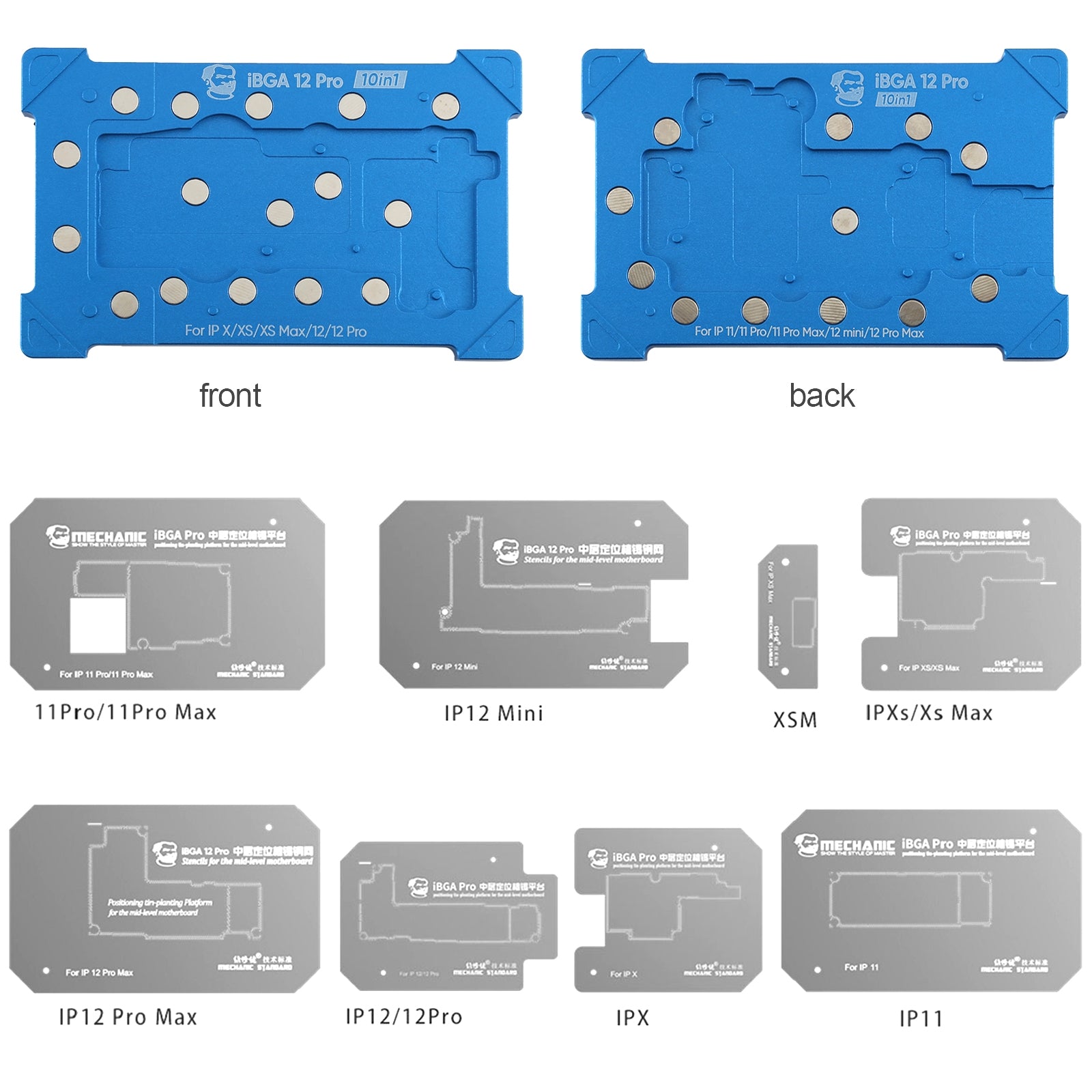 12 Pro 10 in 1 BGA Reballing Stencil Platform for iPhone X~12 Pro Max