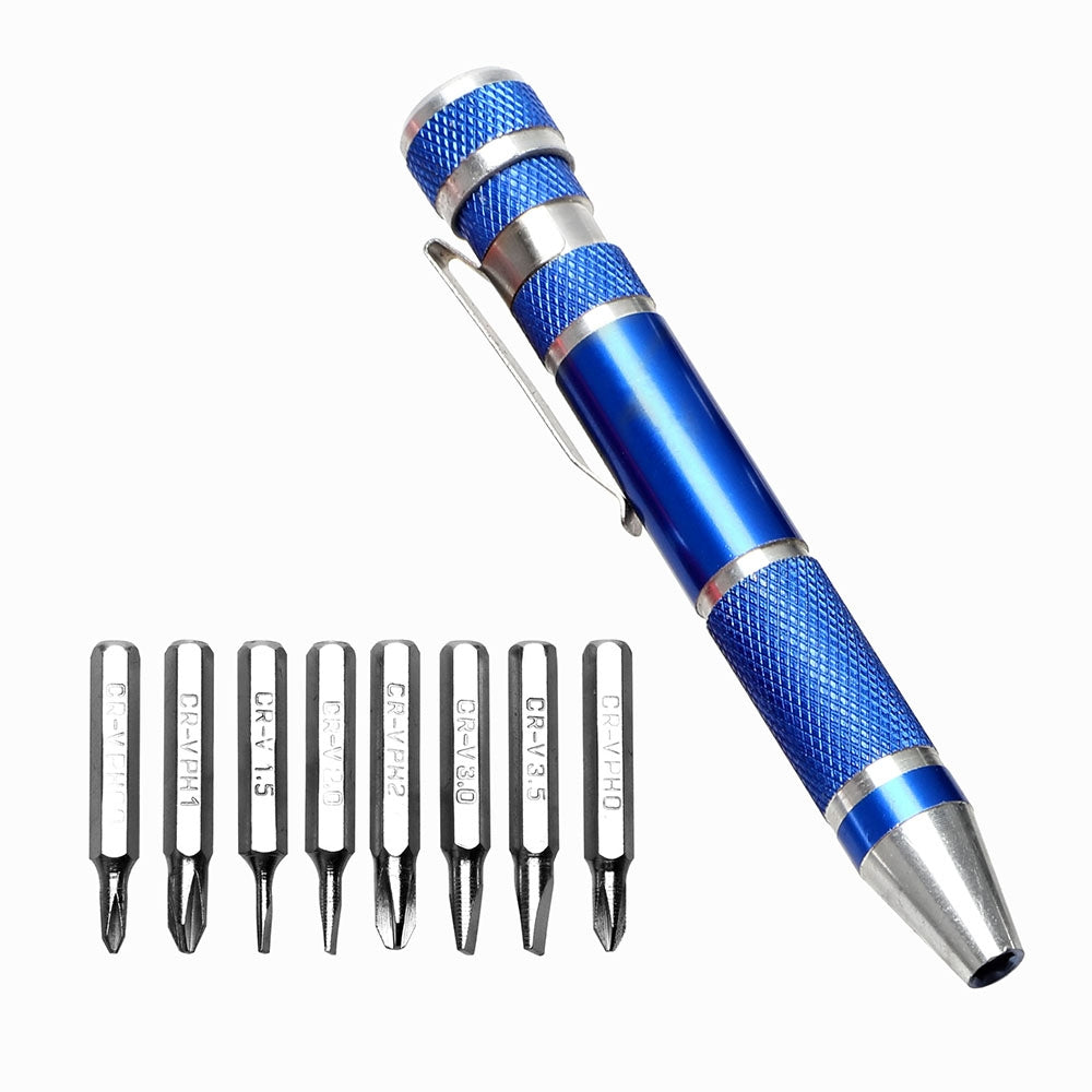 8 in 1 Portable Pen With Magnetic Multi-function Screwdriver Set for Mobile Phone and Computer Maintenance Tool blue