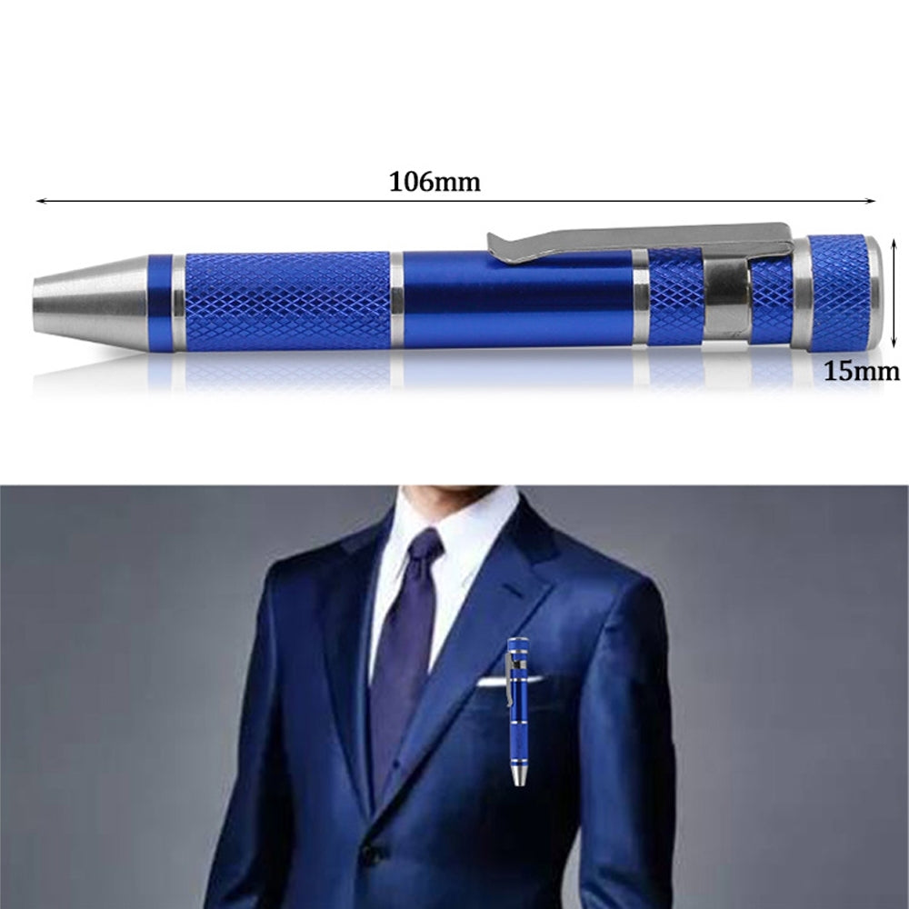 8 in 1 Portable Pen With Magnetic Multi-function Screwdriver Set for Mobile Phone and Computer Maintenance Tool blue