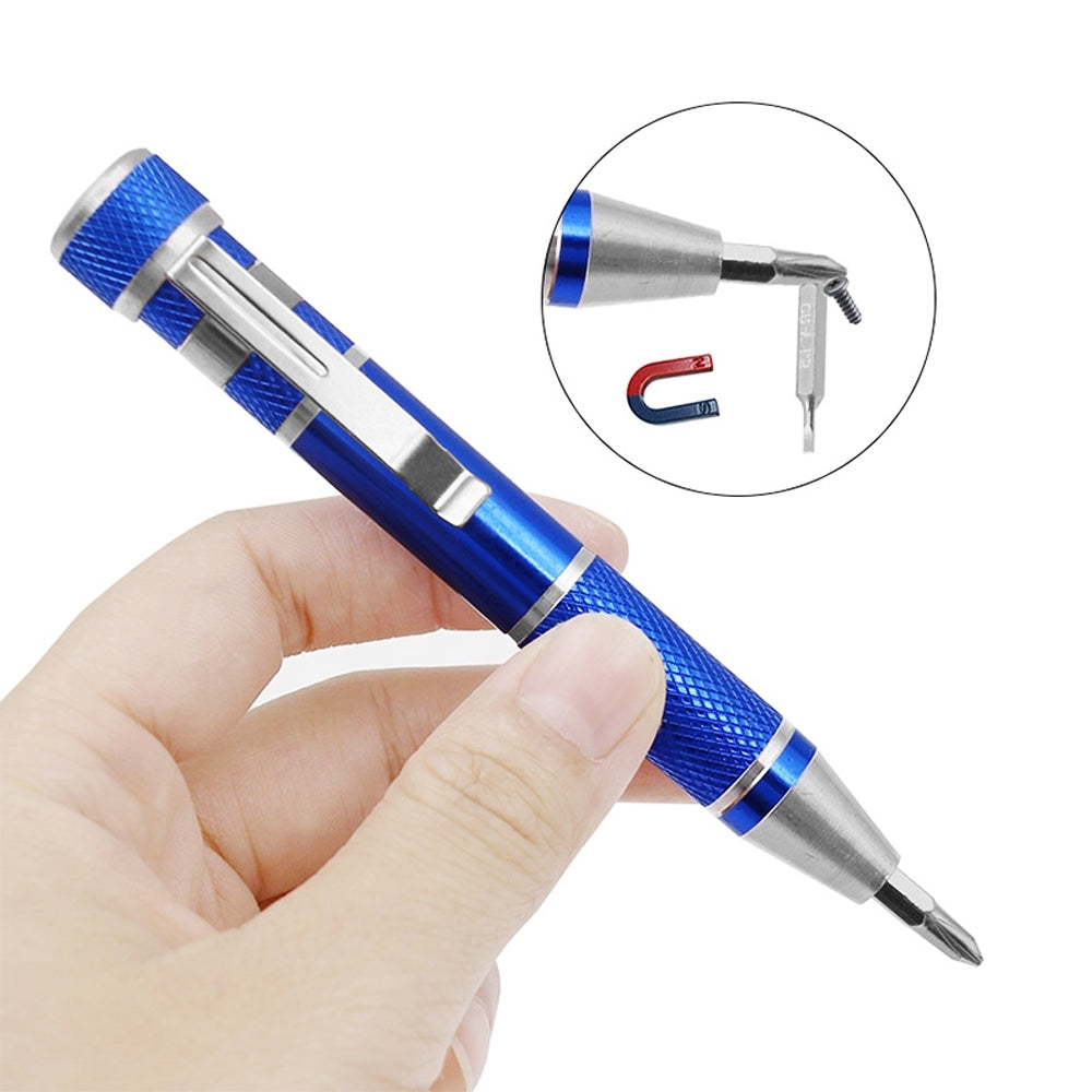 8 in 1 Portable Pen With Magnetic Multi-function Screwdriver Set for Mobile Phone and Computer Maintenance Tool blue