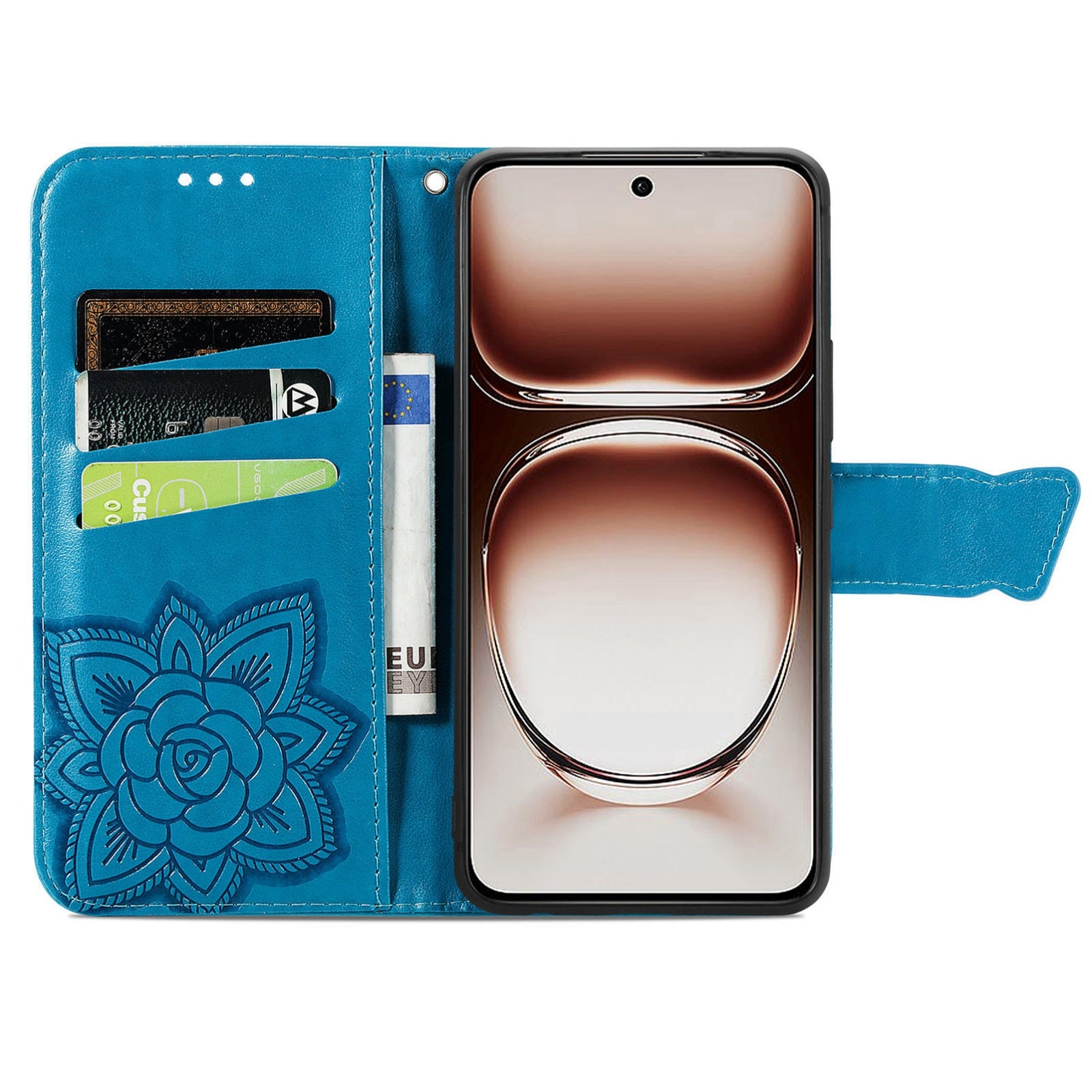 For Xiaomi  Redmi 14C Butterfly Love Flower Embossed Leather Phone Case(Blue)