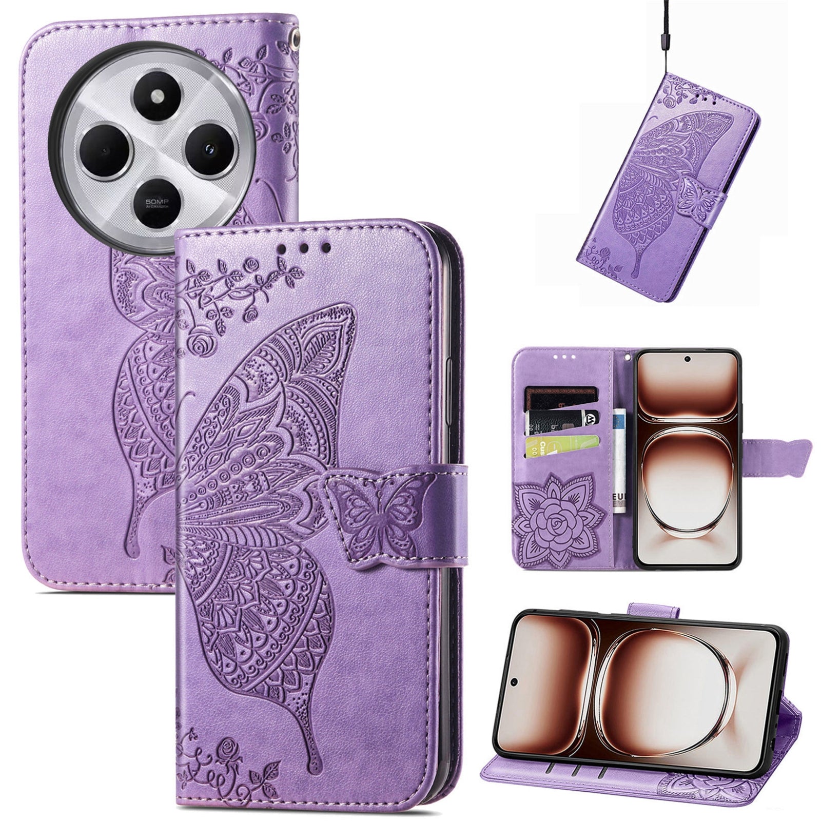 For Xiaomi  Redmi 14C Butterfly Love Flower Embossed Leather Phone Case(Purple)