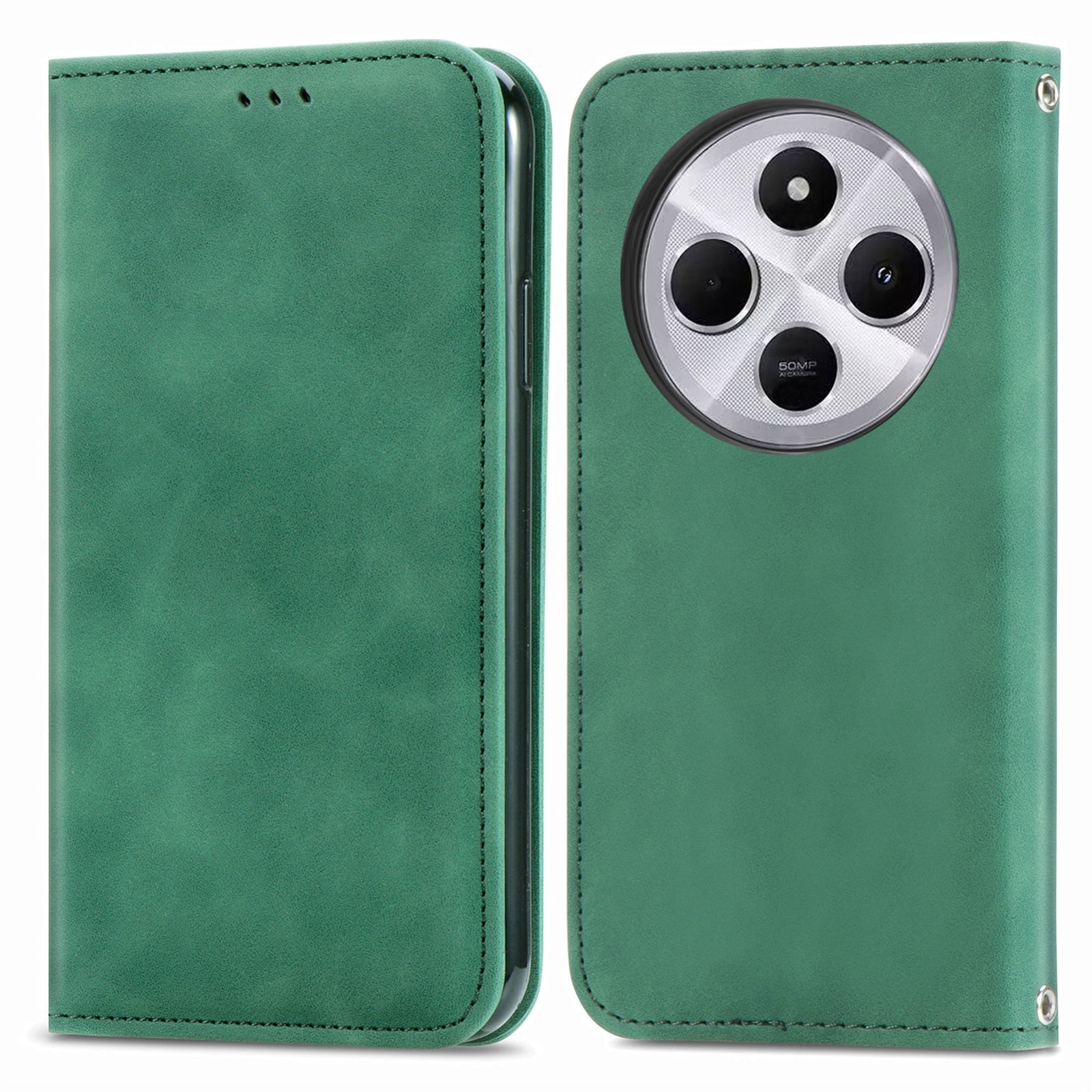 For Xiaomi Redmi 14C Retro Skin Feel Magnetic Flip Leather Phone Case(Green)