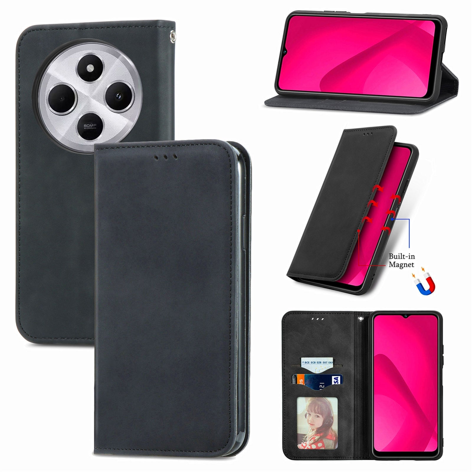 For Xiaomi Redmi 14C Retro Skin Feel Magnetic Flip Leather Phone Case(Black)