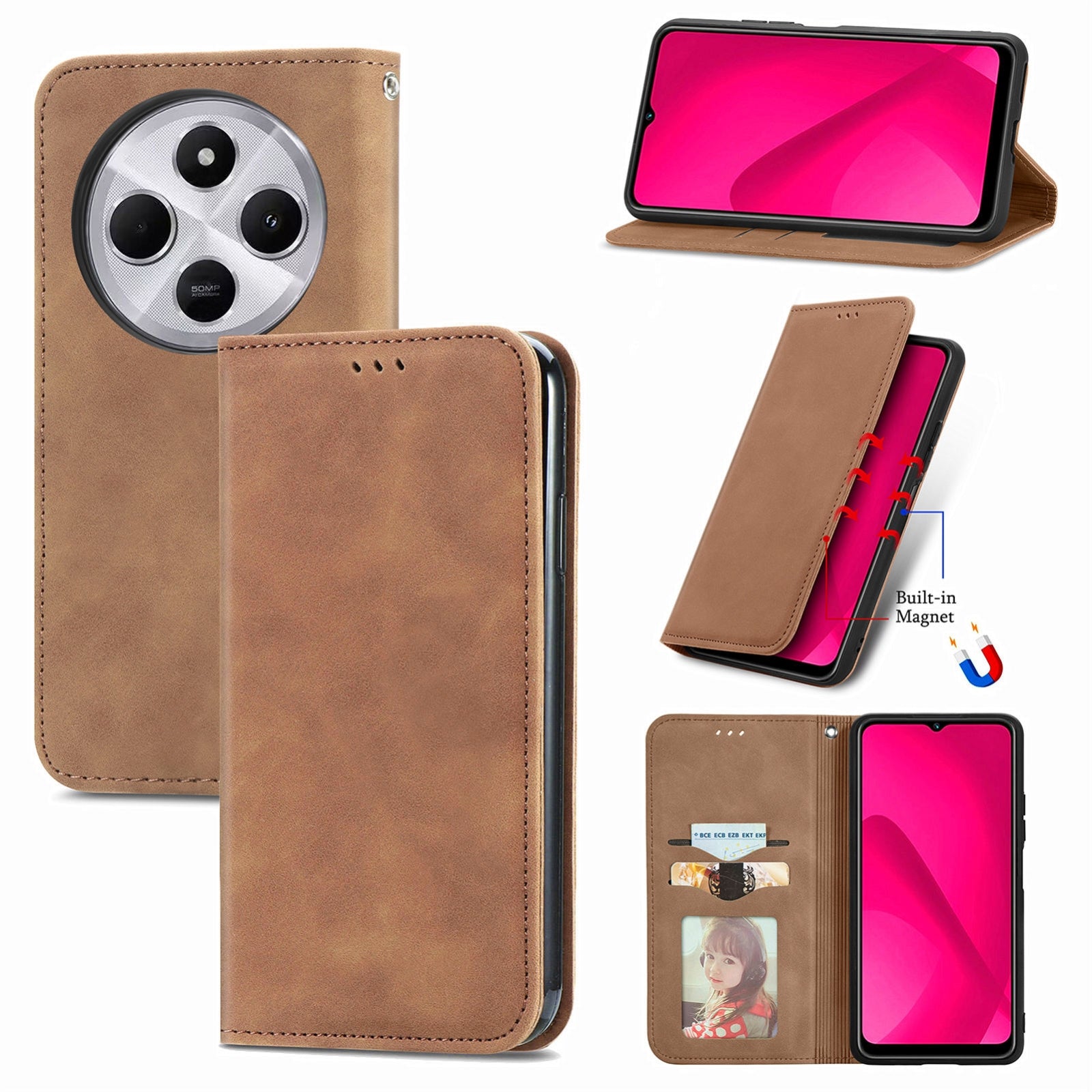 For Xiaomi Redmi 14C Retro Skin Feel Magnetic Flip Leather Phone Case(Brown)