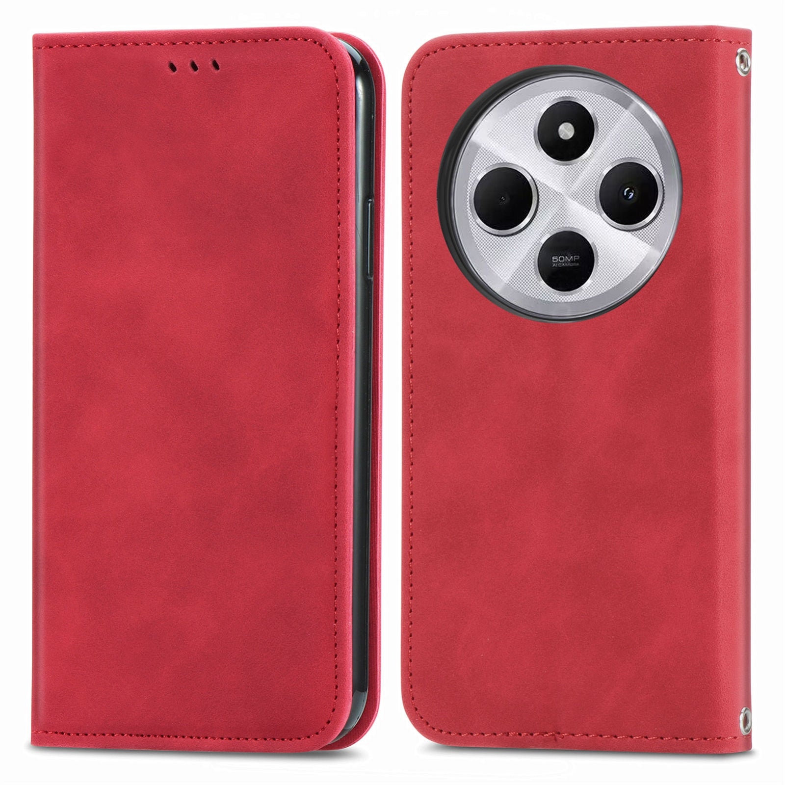 For Xiaomi Redmi 14C Retro Skin Feel Magnetic Flip Leather Phone Case(Red)