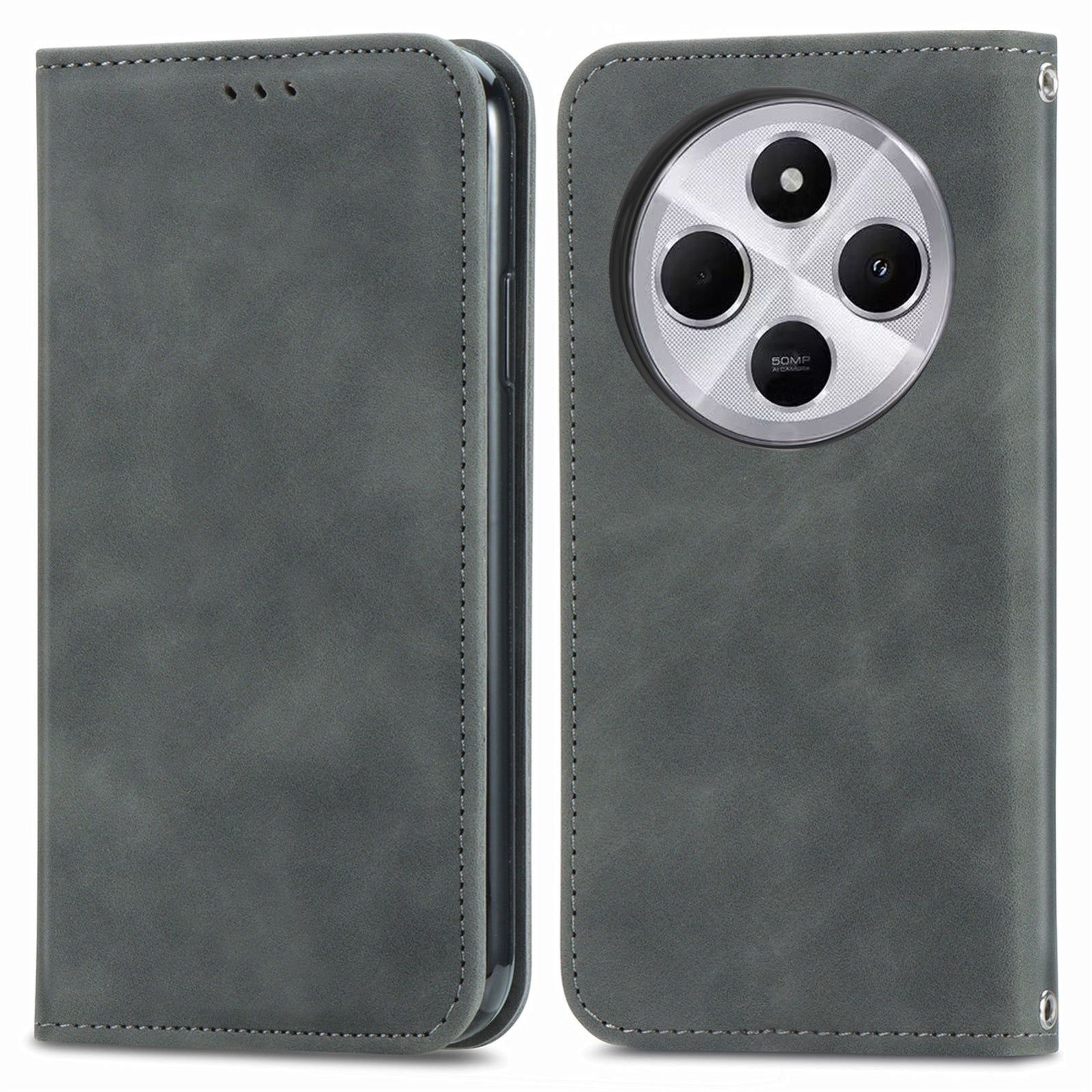 For Xiaomi Redmi 14C Retro Skin Feel Magnetic Flip Leather Phone Case(Grey)