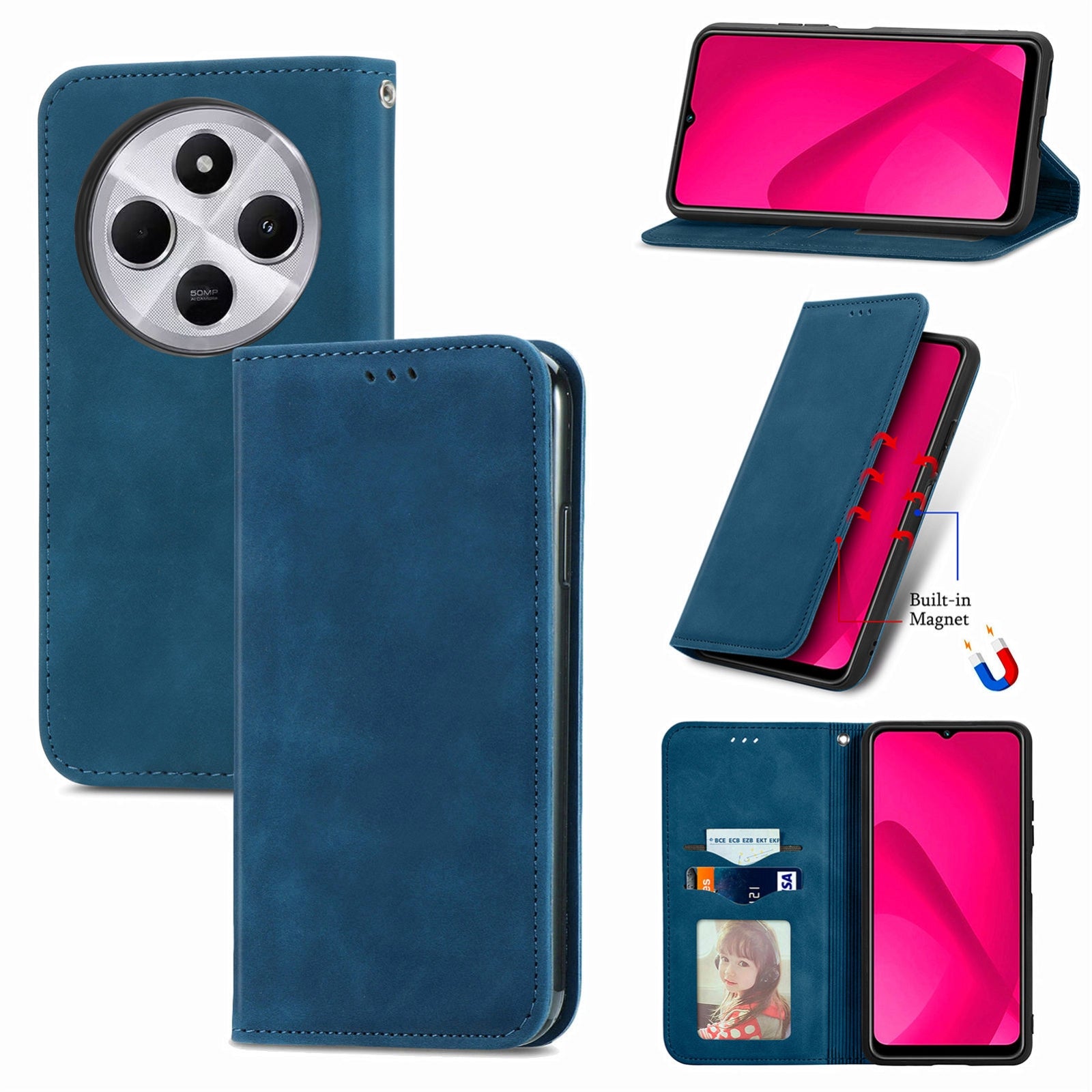 For Xiaomi Redmi 14C Retro Skin Feel Magnetic Flip Leather Phone Case(Blue)