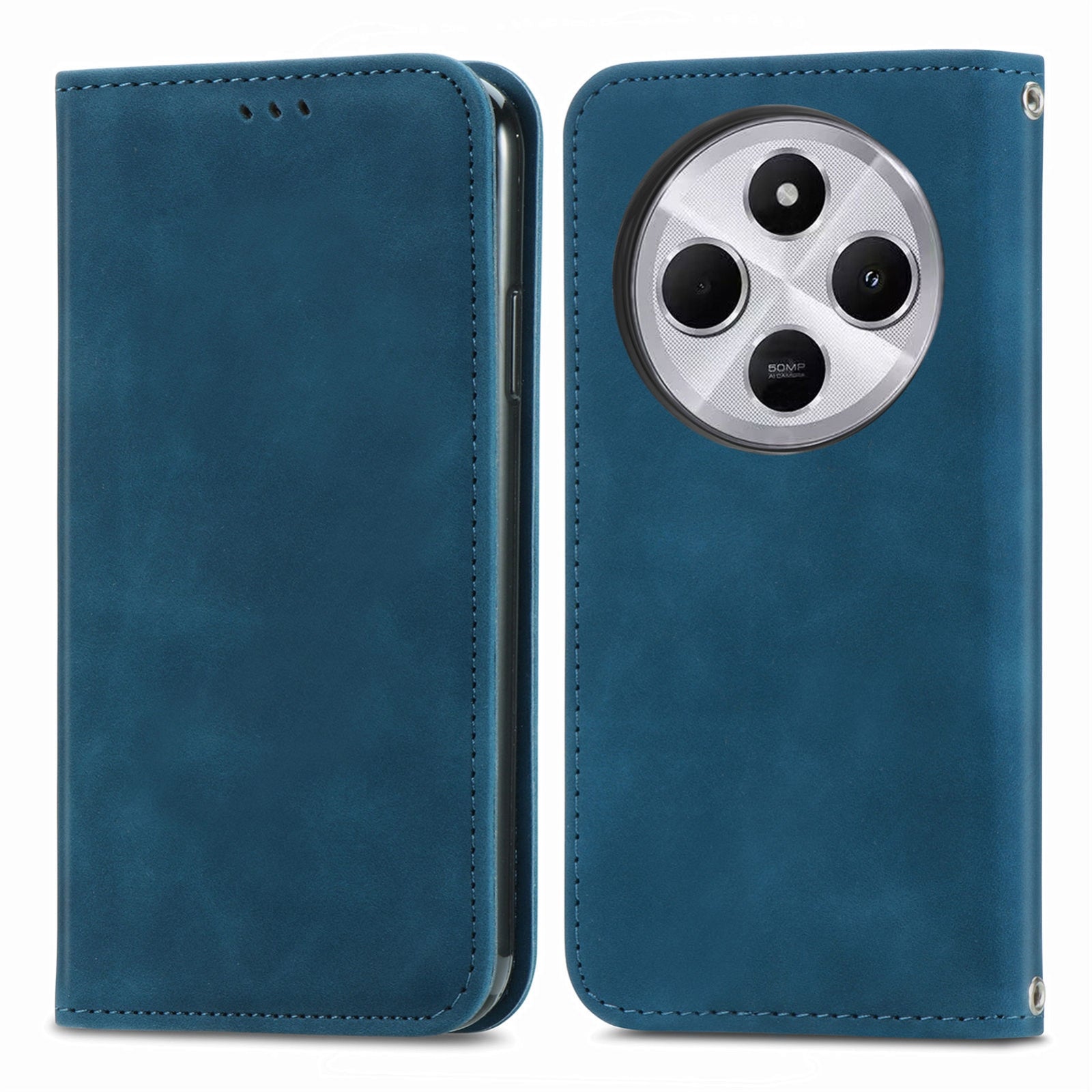 For Xiaomi Redmi 14C Retro Skin Feel Magnetic Flip Leather Phone Case(Blue)