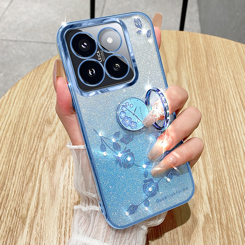 For Xiaomi Redmi 14C 4G Gradient Glitter Immortal Flower Ring All-inclusive Phone Case(Blue)