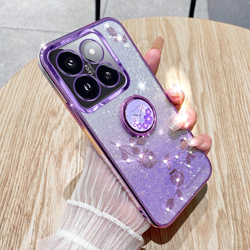 For Xiaomi Redmi 14C 4G Gradient Glitter Immortal Flower Ring All-inclusive Phone Case(Purple)