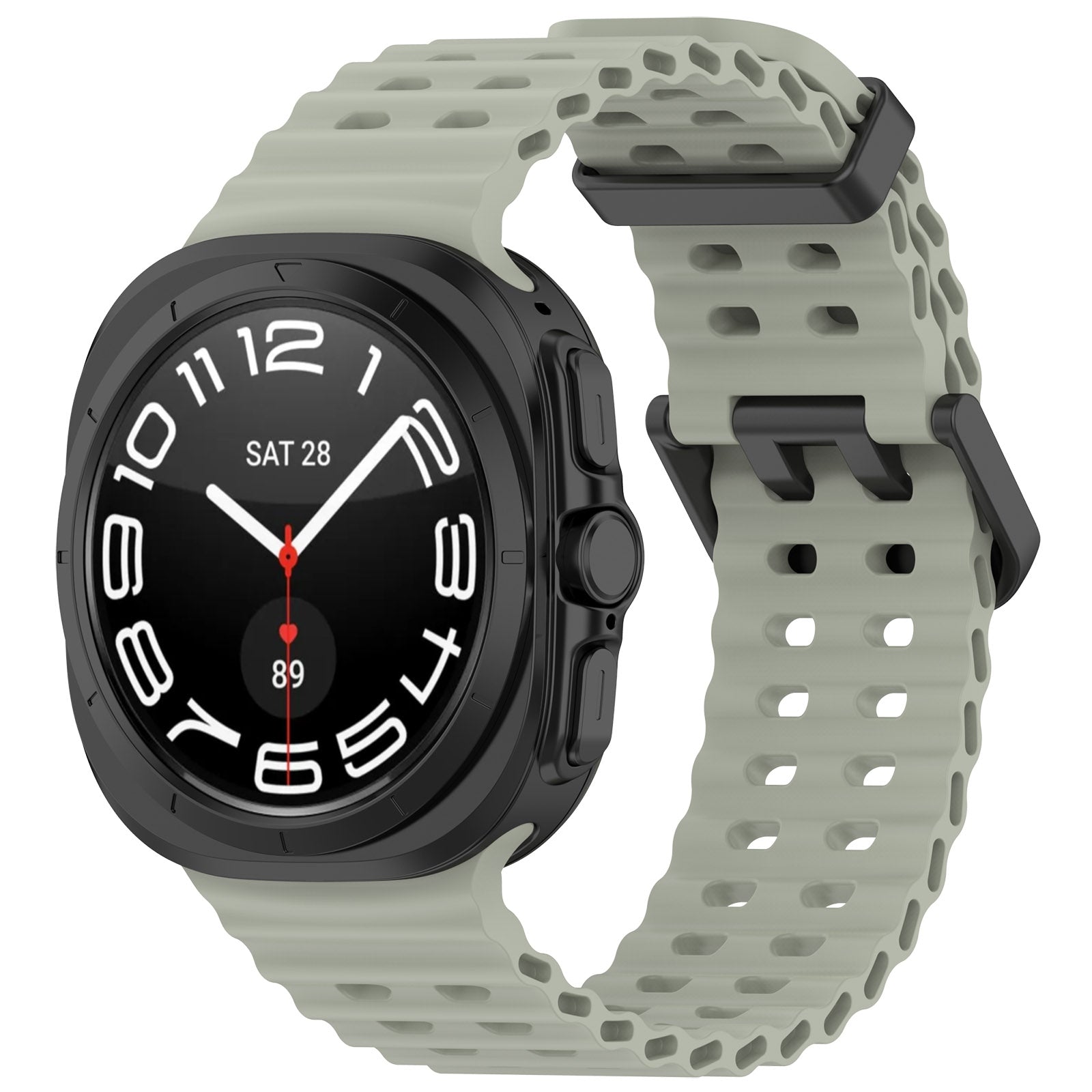 For Samsung Galaxy Watch Ultra 47mm Ocean Hole Dual Buckle Silicone Watch Band(Gray Green)