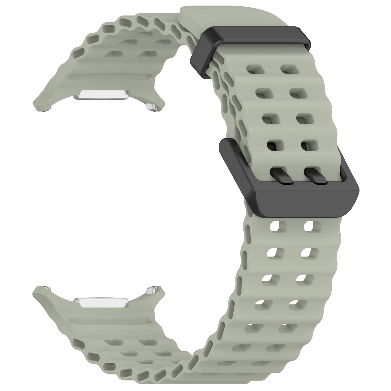 For Samsung Galaxy Watch Ultra 47mm Ocean Hole Dual Buckle Silicone Watch Band(Gray Green)