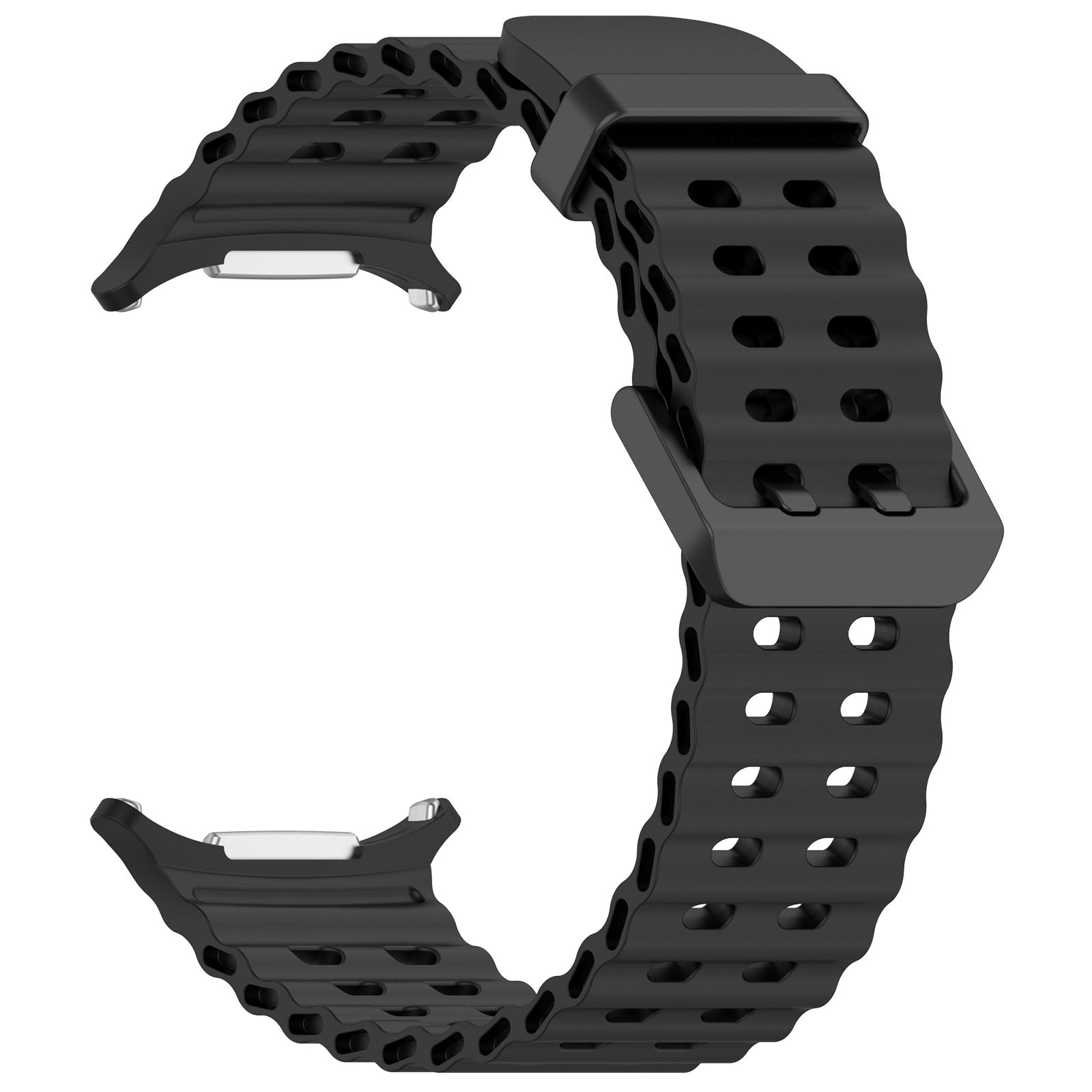 For Samsung Galaxy Watch Ultra 47mm Ocean Hole Dual Buckle Silicone Watch Band(Black)