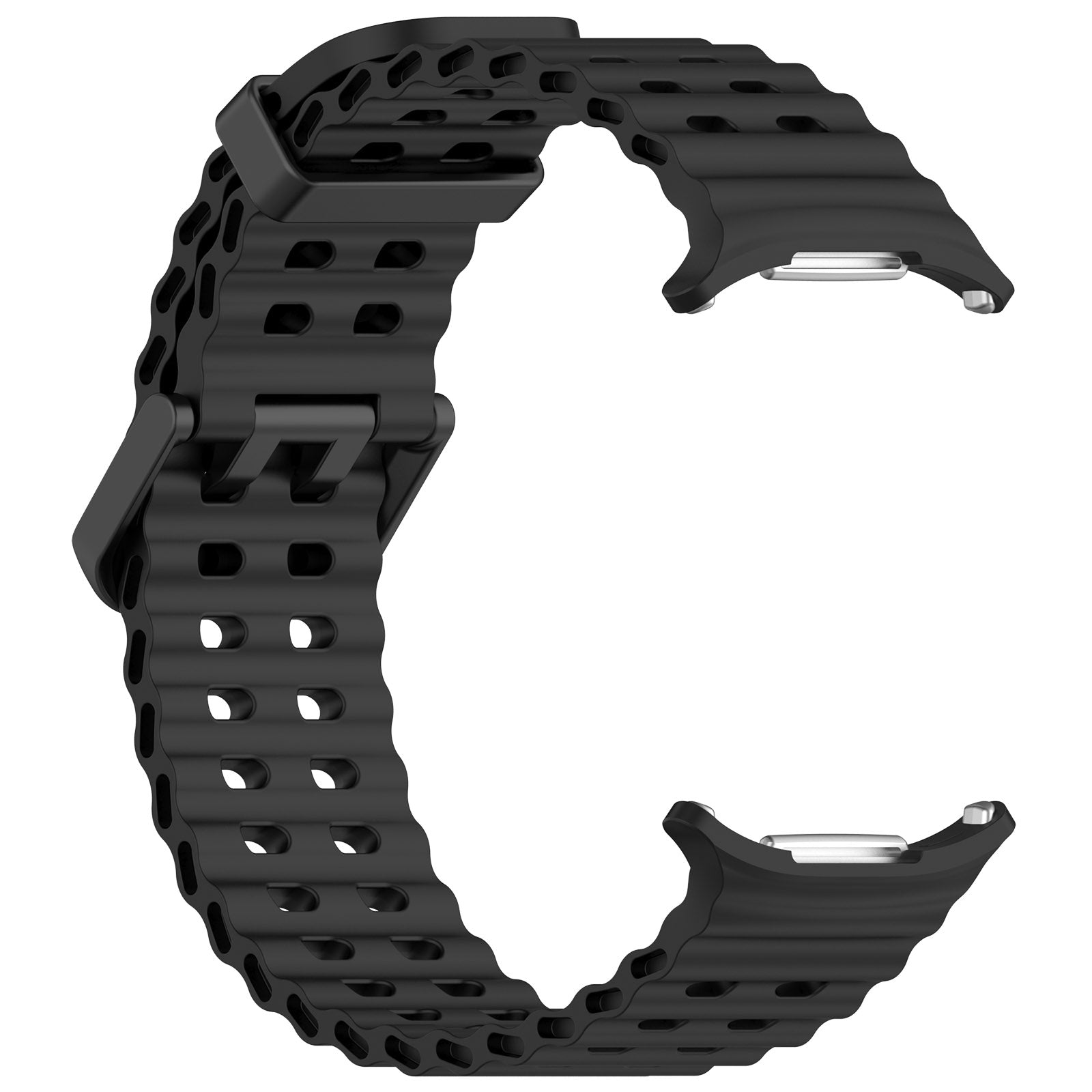 For Samsung Galaxy Watch Ultra 47mm Ocean Hole Dual Buckle Silicone Watch Band(Black)