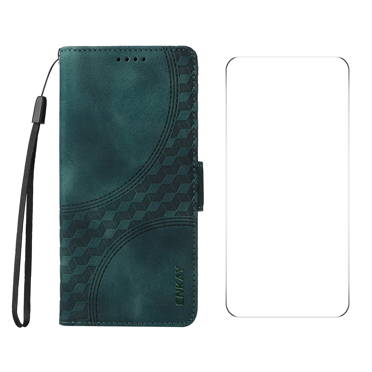 For Xiaomi Redmi 14C ENKAY Embossed Rhombus Starry Leather Phone Case with Screen Film(Green)