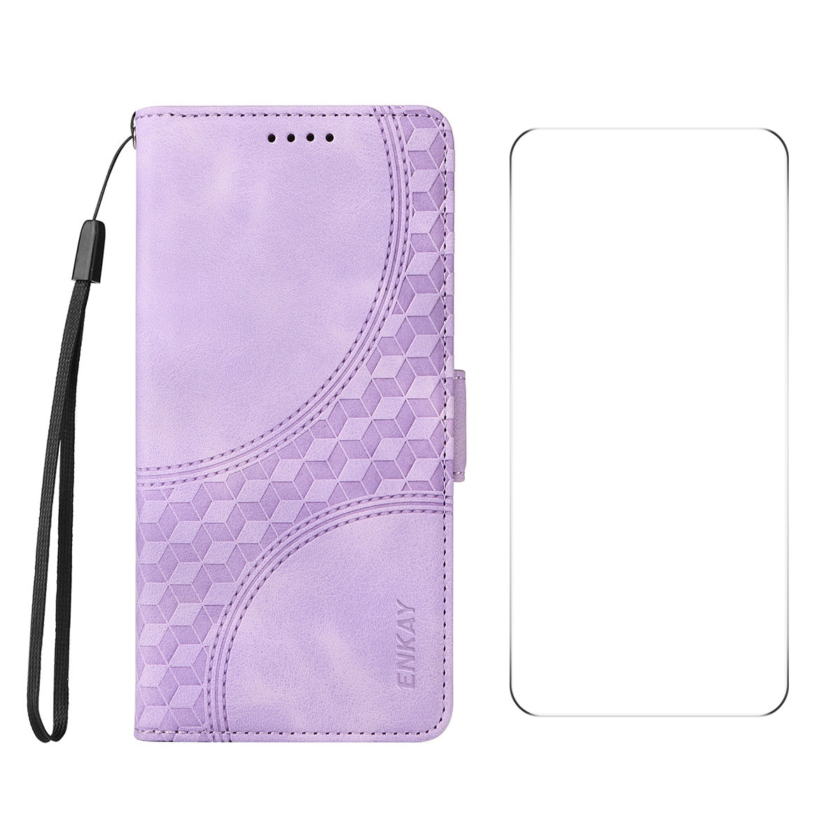 For Xiaomi Redmi 14C ENKAY Embossed Rhombus Starry Leather Phone Case with Screen Film(Purple)