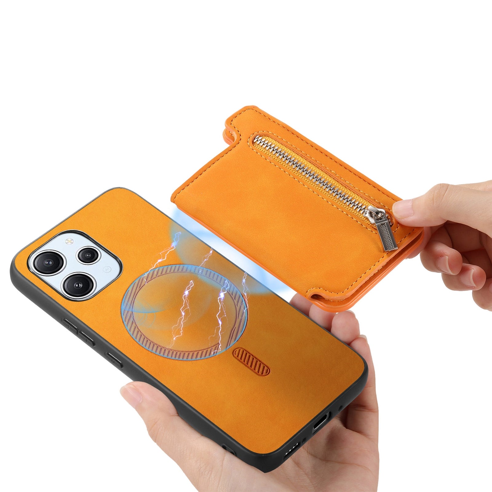 For Redmi 14C 4G Retro MagSafe Zipper Wallet Card Bag Back Phone Case(Yellow)