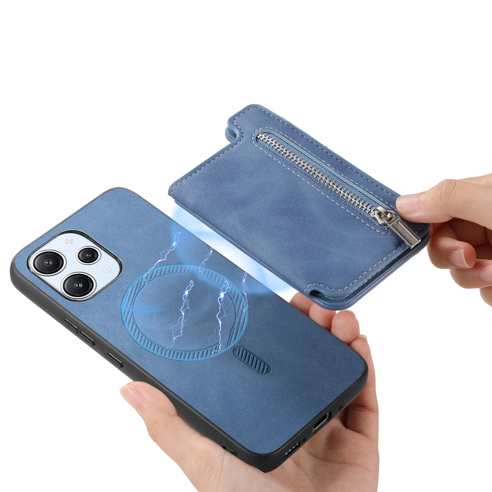 For Redmi 14C 4G Retro MagSafe Zipper Wallet Card Bag Back Phone Case(Blue)