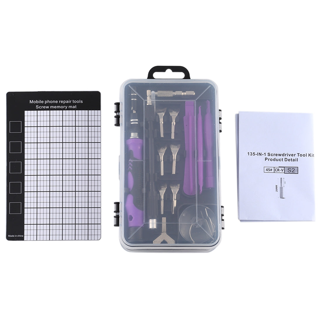 135 in 1 DIY Mobile Phone Disassembly Tool Clock Repair Multi-function Tool Screwdriver Set Black Purple