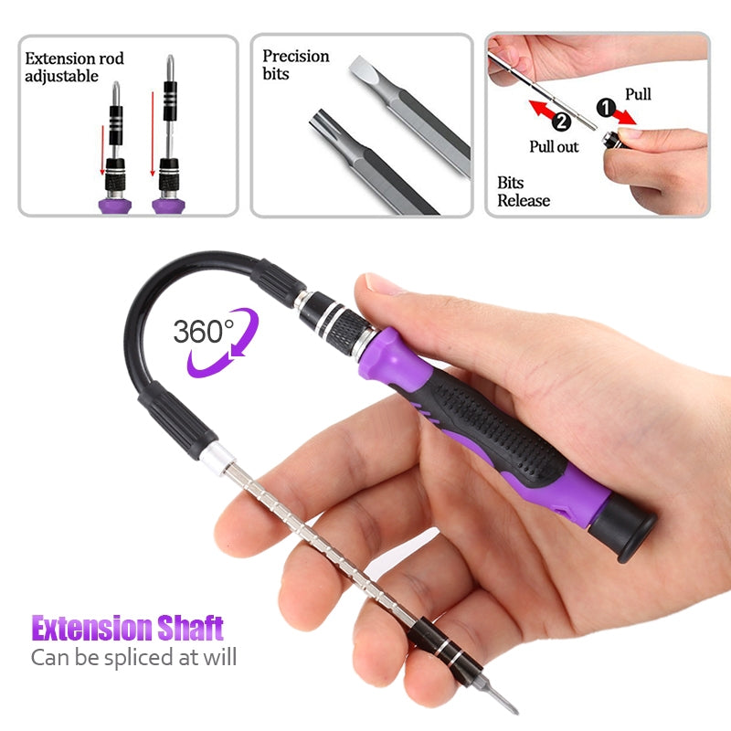 135 in 1 DIY Mobile Phone Disassembly Tool Clock Repair Multi-function Tool Screwdriver Set Black Purple