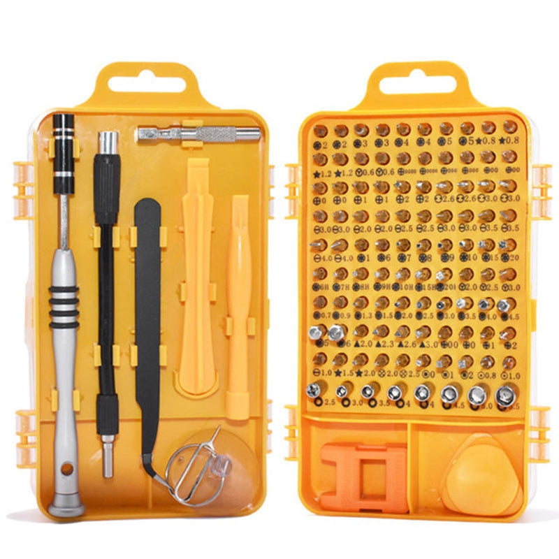 110 in 1 Watch Mobile Phone Disassembly Maintenance Tool Multi-function Chrome Vanadium Steel Screwdriver Set Yellow