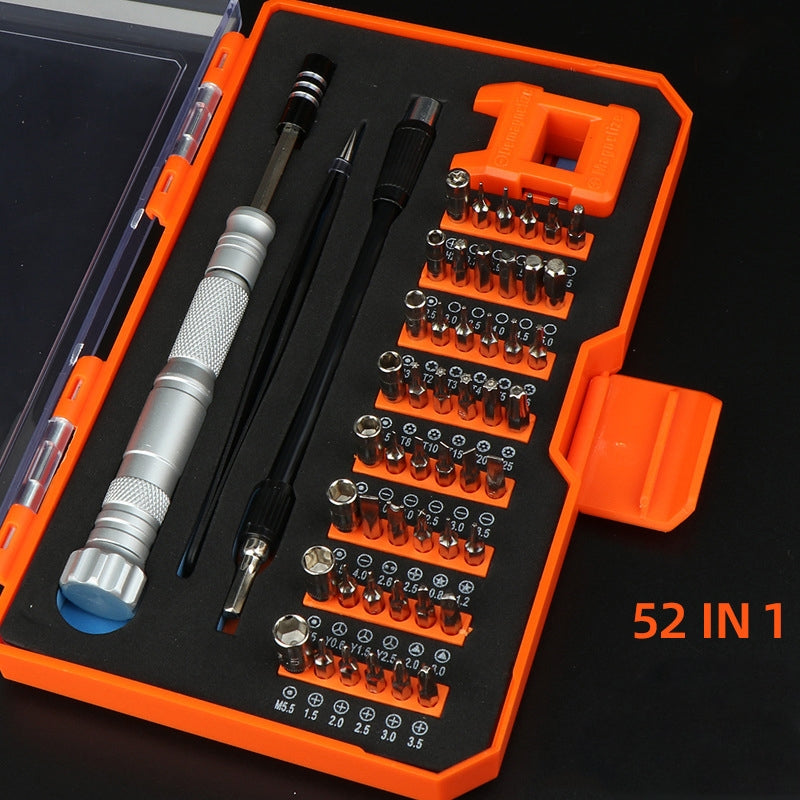 9802B 52 in 1 Aluminum Alloy Handle Hardware Tool Screwdriver Set Home Precision Screwdriver Mobile Phone Disassembly Tool Orange Box