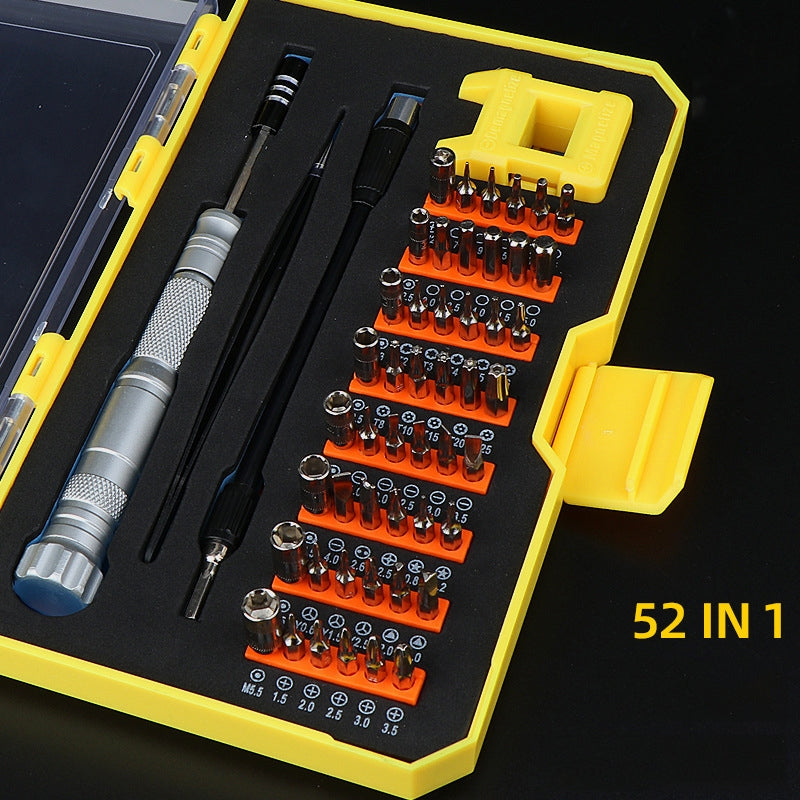 9802B 52 in 1 Aluminum Alloy Handle Hardware Tool Screwdriver Set Home Precision Screwdriver Mobile Phone Disassembly Tool Yellow Box