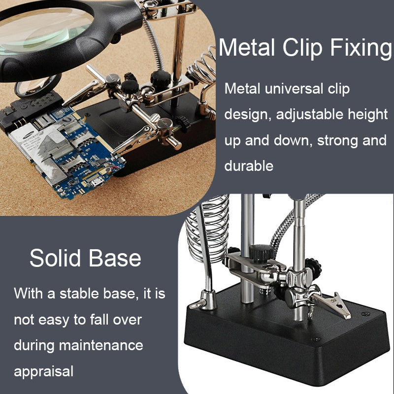 16129-C 2.5X/7.5X/10X LED Lighting Auxiliary Bracket Maintenance Magnifier EU Plug