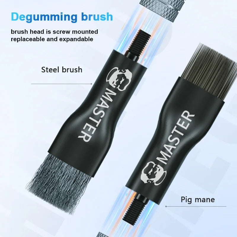 Cell Phone Motherboard Chip Degumming Brush PCB De-Tin Cleaning Cylinder Long Handle Brush, Style: Steel Wire
