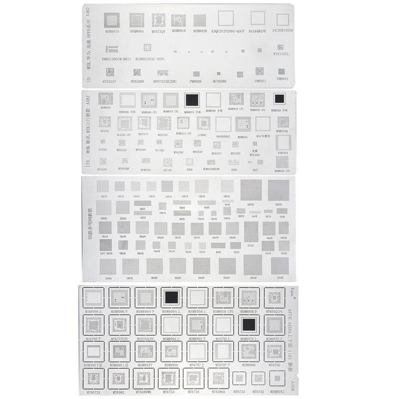 4pcs Solder Paste Stencil Universal Mobile Phone BGA Reballing Stencils 55 Multi-Purpose Steel Mesh, Model: A482+A467+A508