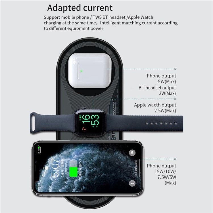 X399 15W Fast Charging 3-in-1 Wireless Charger Mobile Phone Watch BT Earphone Charging Stand