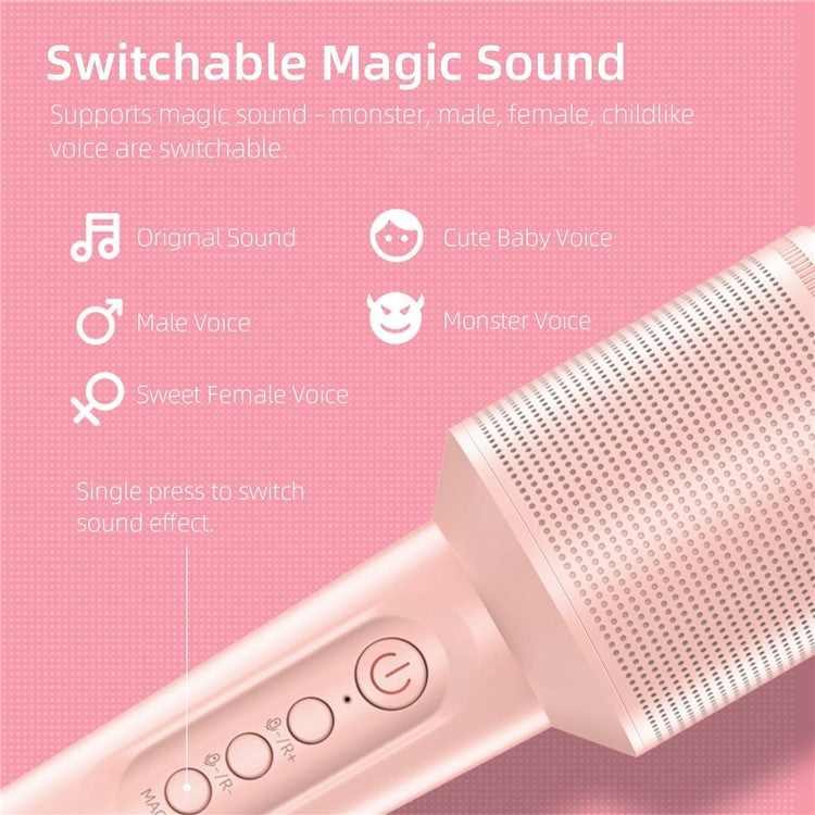 SOAIY MC8 Wireless Karaoke Microphone Bluetooth Speaker Handheld Singing Recording Mic - Pink