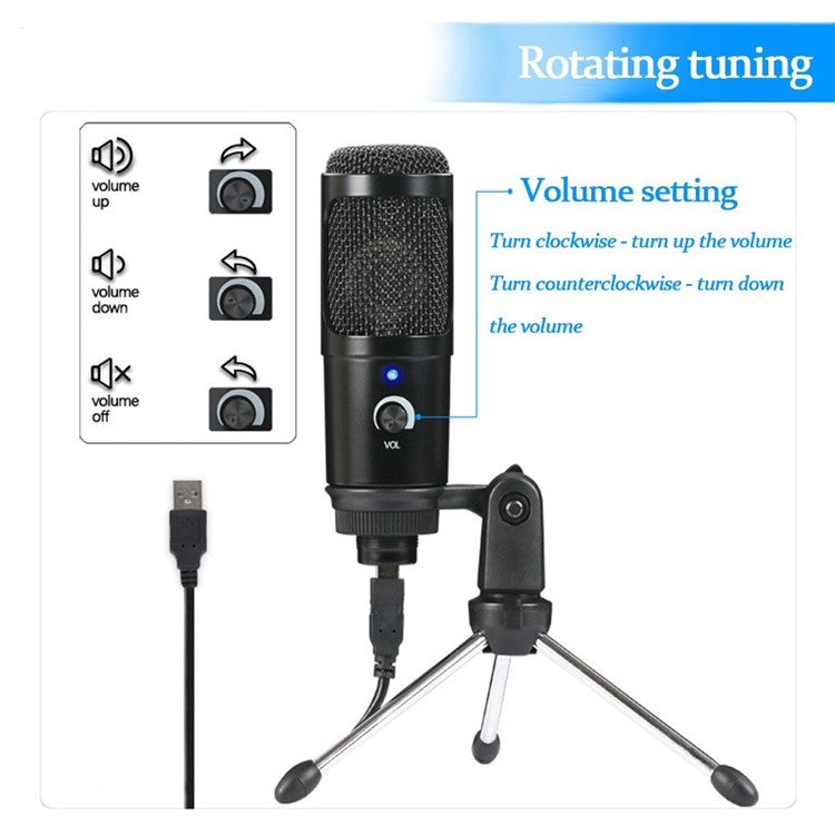 USB Microphone Condenser Desktop Metal Tripod Stand Kit Studio Mic for Streaming, Podcasting, Vocal Recording